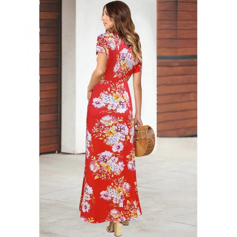 Sexy Ruffles Deep V-Neck High Waist Boho Print Maxi Dress - Image 5