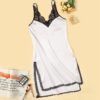Spaghetti Strap Contrast Lace Insert Split Side Night Dress