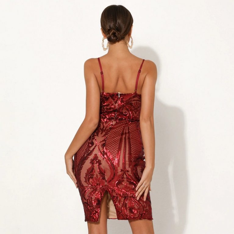 Sexy V Neck Off Shoulder Backless Sequin Bodycon Dresses - Image 6