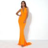 Sexy V Neck Off Shoulder Backless Solid Color Elegant Maxi Dress - Image 2