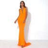 Sexy V Neck Off Shoulder Backless Solid Color Elegant Maxi Dress - Image 3