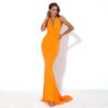 Sexy V Neck Off Shoulder Backless Solid Color Elegant Maxi Dress - Image 4