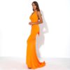 Sexy V Neck Off Shoulder Backless Solid Color Elegant Maxi Dress - Image 5