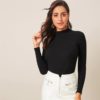 Solid Stand Collar Ribbed Knit Autumn Casual Sweater