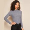 Solid Stand Collar Ribbed Knit Autumn Casual Sweater - Image 11