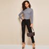Solid Stand Collar Ribbed Knit Autumn Casual Sweater - Image 13
