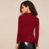 Solid Stand Collar Ribbed Knit Autumn Casual Sweater - Image 5
