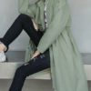Stand Collar Buttons Casual Long Sleeve Wrap Coat - Image 3