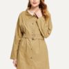 Trench Coat Long Sleeve Tie Belt Windbreaker Jacket With Pockets