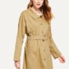 Trench Coat Long Sleeve Tie Belt Windbreaker Jacket With Pockets - Image 2
