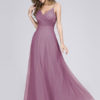 Tulle A Line V Neck Floor Length Wedding Party Bridesmaid Dress - Image 4