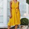 V neck Sleeveless Backless Elegant Maxi Dresses