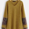 Vintage Patchwork Print Long Sleeve Plus Size Blouse