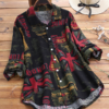 Vintage Print Long Sleeve Plus Size Shirt