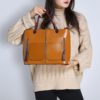 Women Oil Wax Leather Tote Bag Retro Shoulder Bags Handbags - Image 6