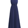 A Line Halter Neck Floor Length Zipper Matte Satin Prom Bridesmaid Dress - Image 3
