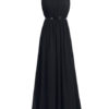 A Line Halter Neck Floor Length Zipper Matte Satin Prom Bridesmaid Dress - Image 4
