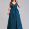 A Line V Neck Floor Length Zipper Matte Formal Gowns Wedding Party Bridesmaid Dress - Image 3