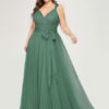 A Line V Neck Floor Length Zipper Matte Formal Gowns Wedding Party Bridesmaid Dress - Image 4
