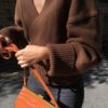 Casual Knitting V-Neck Minimalist Belt Lace Up Solid Sweater - Image 3