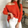 Casual Minimalist Sexy Knitting Off Shoulder Sweaters