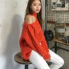 Casual Minimalist Sexy Knitting Off Shoulder Sweaters - Image 2