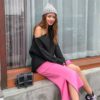 Casual Minimalist Sexy Knitting Off Shoulder Sweaters - Image 3
