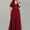 Chiffon A Line V Neck Short Sleeve Floor Length Wedding Party Bridesmaid Dress