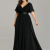 Chiffon A Line V Neck Short Sleeve Floor Length Wedding Party Bridesmaid Dress - Image 2