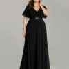 Chiffon A Line V Neck Short Sleeve Floor Length Wedding Party Bridesmaid Dress - Image 3