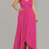 Chiffon A Line V neck Asymmetrical Prom Wedding Party Plus Size Bridesmaid Dress - Image 6