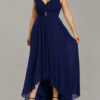 Chiffon A Line V neck Asymmetrical Prom Wedding Party Plus Size Bridesmaid Dress - Image 7