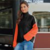 Colorblock Long Sleeve High Neck Casual Sweater - Image 4
