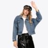 Drop Shoulder Jeans Cropped Street wear Denim Jacket - Image 2