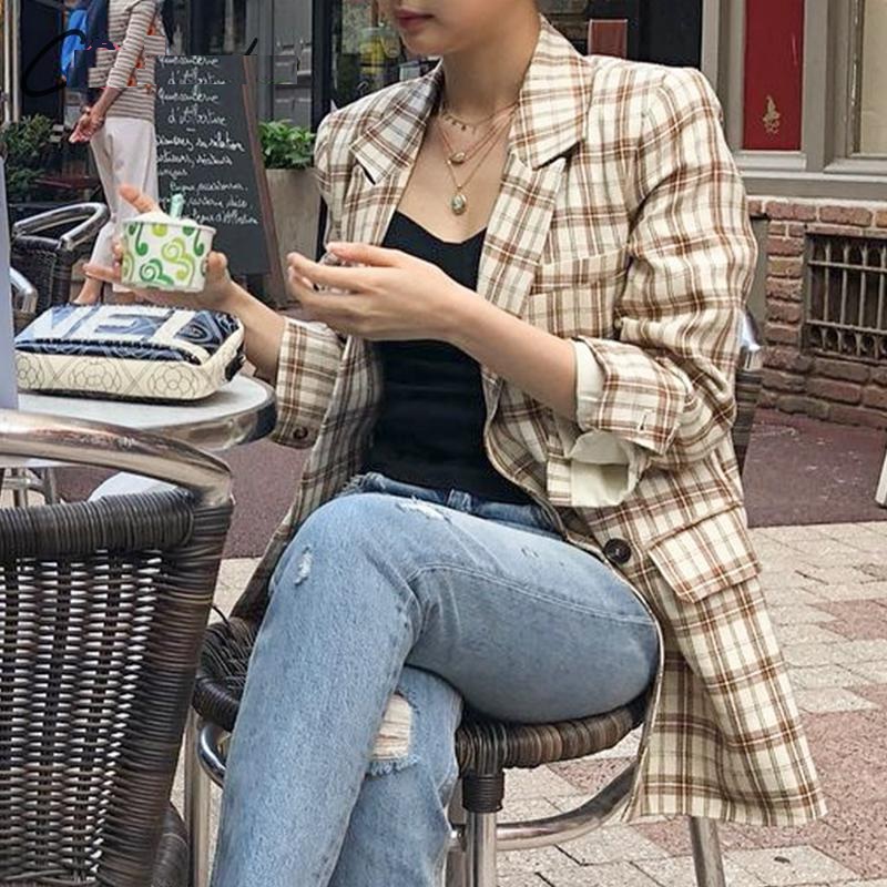 Elegant Long Sleeve Fashion Plaid Blazer