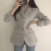 Elegant Pearls Button OL Style Plaid Long Sleeve Blazers - Image 3