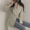 Elegant Pearls Button OL Style Plaid Long Sleeve Blazers - Image 4