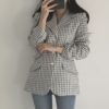 Elegant Pearls Button OL Style Plaid Long Sleeve Blazers - Image 5