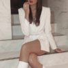 Elegant Pocket Tripe Button High Fashion Long Blazers Dress - Image 3