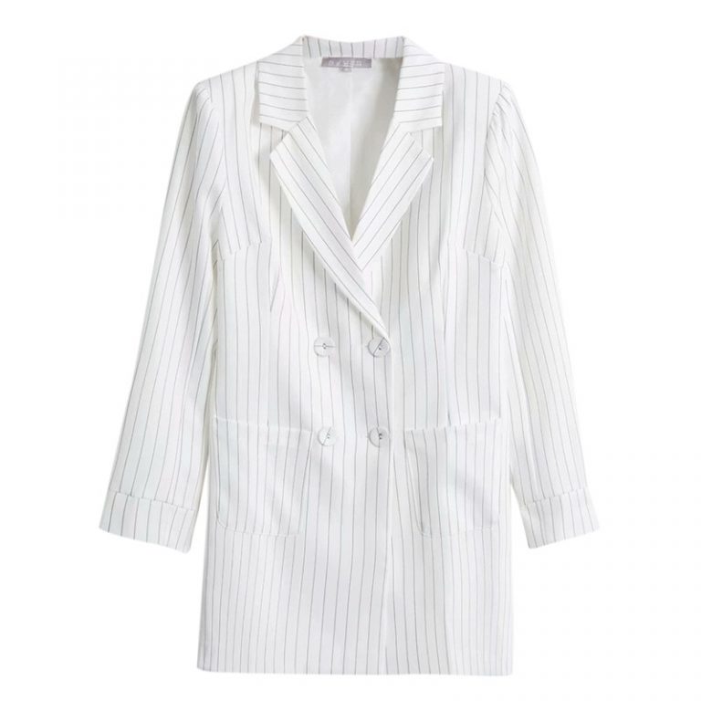 Elegant Pocket Tripe Button High Fashion Long Blazers Dress - Image 4