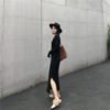 Elegant V-Neck Slit Casual Straight Bottoming Knitted Dress - Image 3