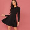 Elegant Zipper Back Long Sleeve Flared Short Dresses