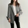 Fashion Bow Sashes Split Sleeve Plaid Office Lady Blazer - Image 2