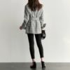 Fashion Bow Sashes Split Sleeve Plaid Office Lady Blazer - Image 4