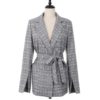 Fashion Bow Sashes Split Sleeve Plaid Office Lady Blazer - Image 6