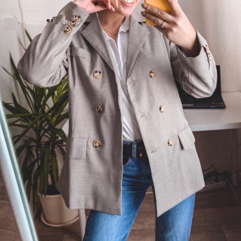 Fashion Double Breasted Classic Plaid Blazer