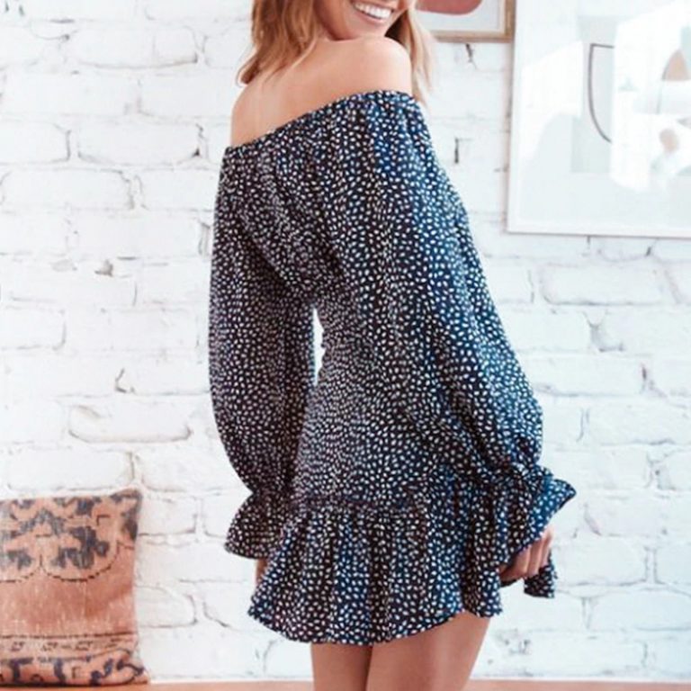 Fashion Off Shoulder Long Sleeves High Waist Mini Dress - Image 4