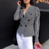 Fashion Stripe Long Sleeve Slim Double Button Short Blazer