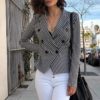 Fashion Stripe Long Sleeve Slim Double Button Short Blazer - Image 2