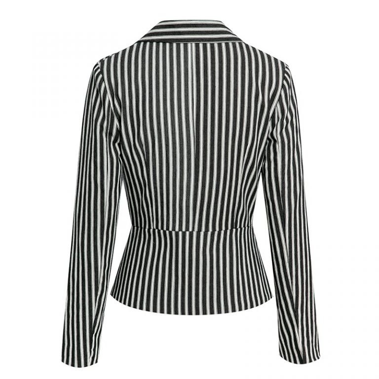 Fashion Stripe Long Sleeve Slim Double Button Short Blazer - Image 4